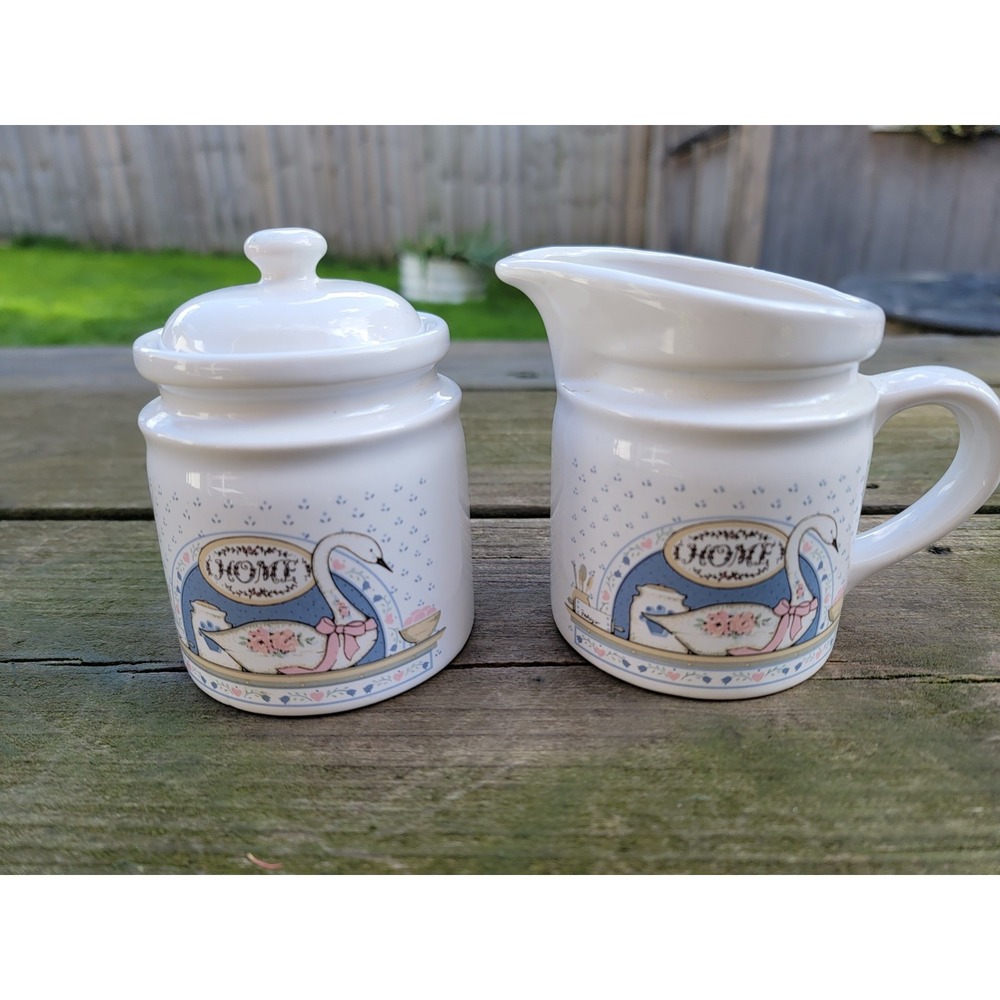 Vintage Grandma Core Swan Bow Creamer Sugar Set 2